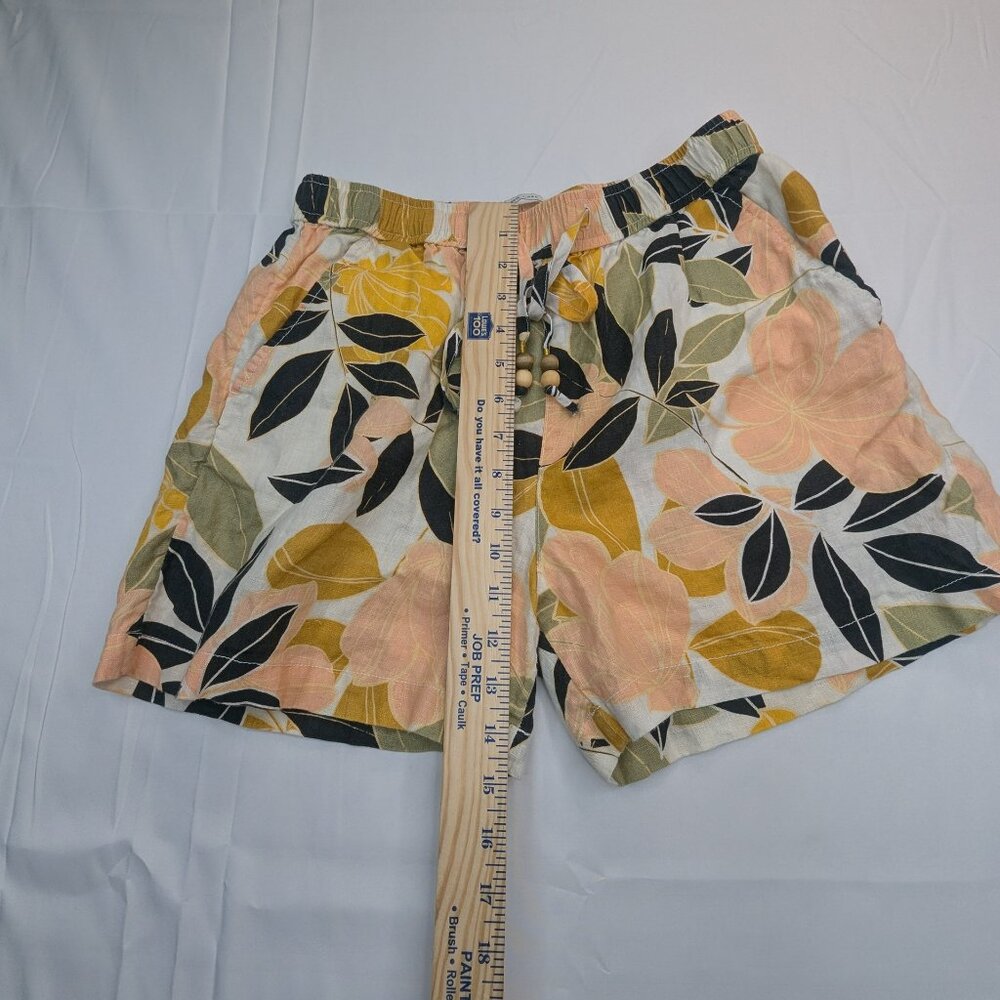 Rachel Zoe Women's 100% linen Elastic Waist Pocket Shorts Coastal Leave Design M - Picture 4 of 8